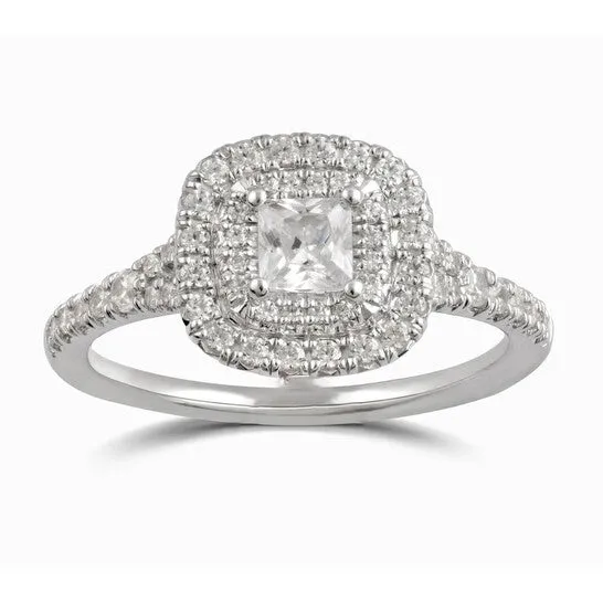 JMS always Rings Original DiamondMuse 138 cttw Square Swarovski Sterling Silver Double Halo Diamond Engagement Ring JMS always Rings Original DiamondMuse 138 cttw Square Swarovski Sterling Silver Double Halo Diamond Engagement Ring
