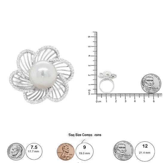 JMS always Rings Original Haus of Brilliance 14K White Gold 11mm Round Pearl and 13 Cttw Round Diamond Openwork Flower Blossom Ring HI Color VS1VS2 Clarity Size 650 JMS always Rings Original Haus of Brilliance 14K White Gold 11mm Round Pearl and 13 Cttw Round Diamond Openwork Flower Blossom Ring HI Color VS1VS2 Clarity Size 650