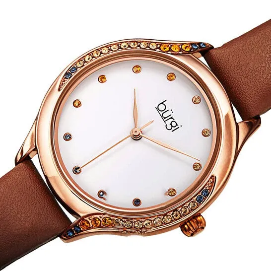 JMS always Watches Original Burgi Crystal White Dial Brown Leather Ladies Watch BUR239BR JMS always Watches Original Burgi Crystal White Dial Brown Leather Ladies Watch BUR239BR