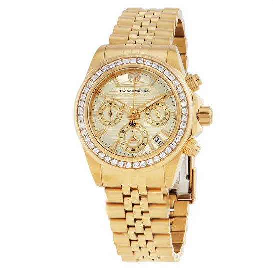 JMS always Watches Original Technomarine Manta Chronograph GMT Quartz Crystal Gold Dial Ladies Watch TM222025 JMS always Watches Original Technomarine Manta Chronograph GMT Quartz Crystal Gold Dial Ladies Watch TM222025