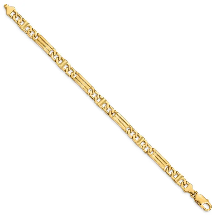MDS Solid 14K Yellow Gold 8 inch 7mm Hand Polished Fancy Link with Lobster Clasp Bracelet Bracelets MDS Solid 14K Yellow Gold 8 inch 7mm Hand Polished Fancy Link with Lobster Clasp Bracelet Bracelets