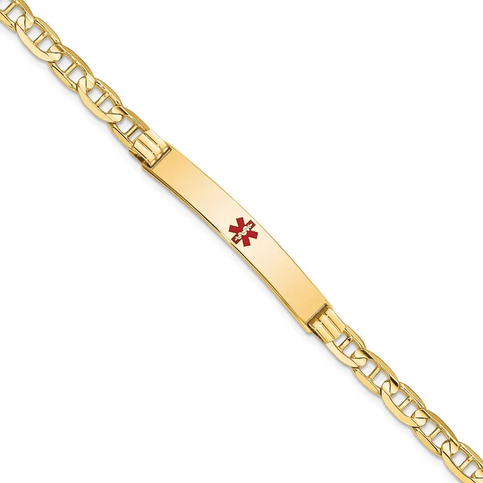 MDS Solid 14K Yellow Gold Medical Red Enamel Anchor ID Bracelet Bracelets MDS Solid 14K Yellow Gold Medical Red Enamel Anchor ID Bracelet Bracelets