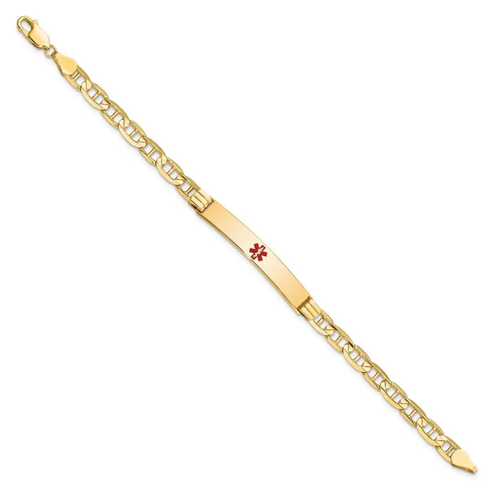 MDS Solid 14K Yellow Gold Medical Red Enamel Anchor ID Bracelet Bracelets MDS Solid 14K Yellow Gold Medical Red Enamel Anchor ID Bracelet Bracelets