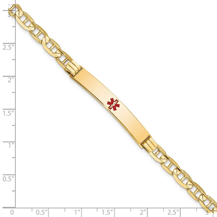 MDS Solid 14K Yellow Gold Medical Red Enamel Anchor ID Bracelet Bracelets MDS Solid 14K Yellow Gold Medical Red Enamel Anchor ID Bracelet Bracelets