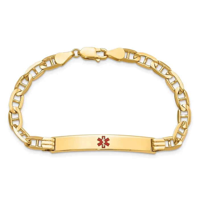MDS Solid 14K Yellow Gold Medical Red Enamel Anchor ID Bracelet Bracelets MDS Solid 14K Yellow Gold Medical Red Enamel Anchor ID Bracelet Bracelets