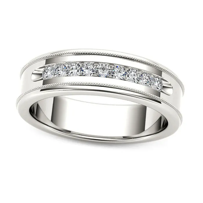 Mens 033 CT TW Natural Diamond Channel Milgrain Wedding Band in Solid 14K White Gold Goldia Rings Mens 033 CT TW Natural Diamond Channel Milgrain Wedding Band in Solid 14K White Gold Goldia Rings