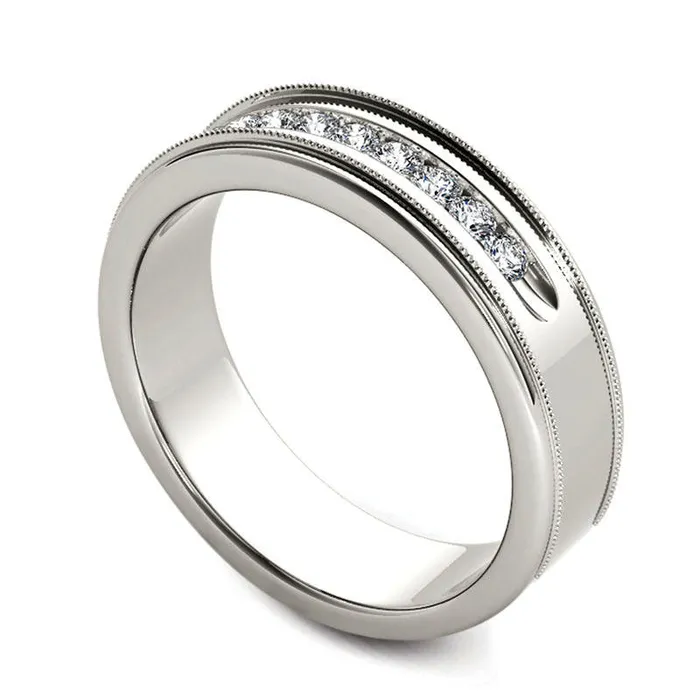 Mens 033 CT TW Natural Diamond Channel Milgrain Wedding Band in Solid 14K White Gold Goldia Rings Mens 033 CT TW Natural Diamond Channel Milgrain Wedding Band in Solid 14K White Gold Goldia Rings