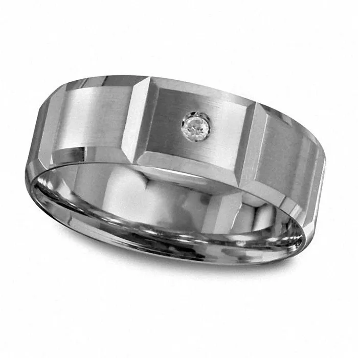 Mens Natural Clarity Enhanced Diamond Accent Solitaire Wedding Band in Solid 10K White Gold Goldia Rings Mens Natural Clarity Enhanced Diamond Accent Solitaire Wedding Band in Solid 10K White Gold Goldia Rings