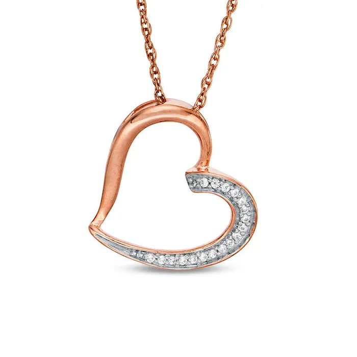 Necklaces 005 CT TW Natural Diamond Tilted Heart Pendant in 10K Rose Gold Goldia Necklaces 005 CT TW Natural Diamond Tilted Heart Pendant in 10K Rose Gold Goldia