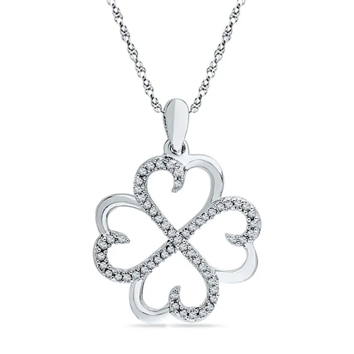 Necklaces 02 CT TW Natural Diamond Four Leaf Clover Pendant in Sterling Silver Goldia Necklaces 02 CT TW Natural Diamond Four Leaf Clover Pendant in Sterling Silver Goldia