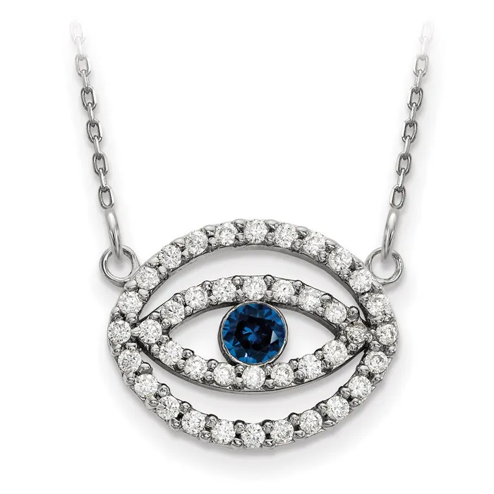 Necklaces 14k White Gold Medium Real Diamond and Sapphire Halo Evil Eye Necklace Goldia Necklaces 14k White Gold Medium Real Diamond and Sapphire Halo Evil Eye Necklace Goldia