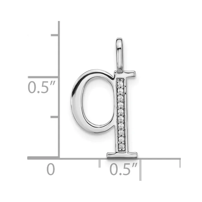 Necklaces 14K White Gold Real Diamond Lower Case Letter Q Initial Pendant Goldia