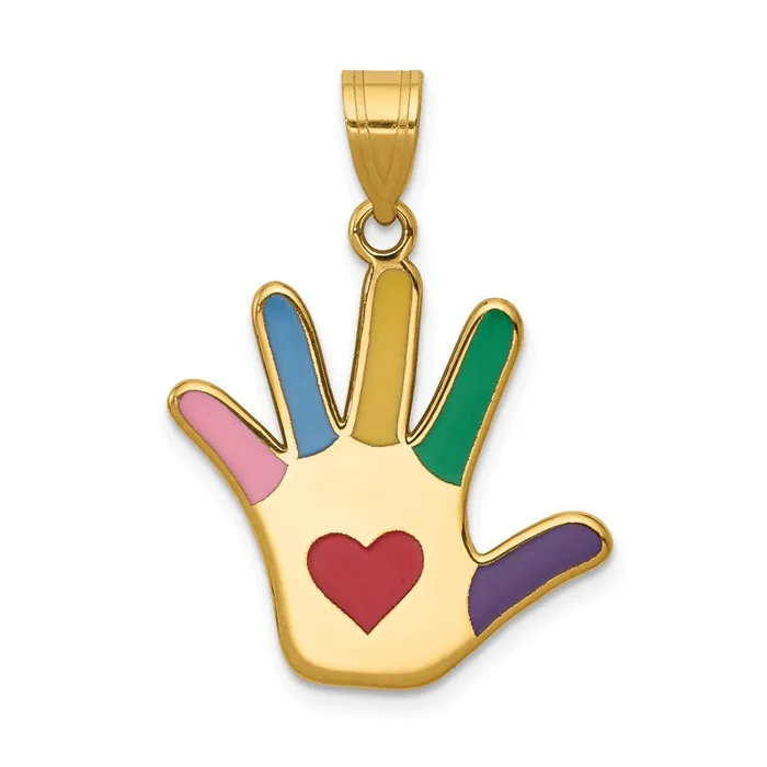Necklaces 14k Yellow Gold Enameled Autism wHeart Handprint Pendant Goldia Necklaces 14k Yellow Gold Enameled Autism wHeart Handprint Pendant Goldia