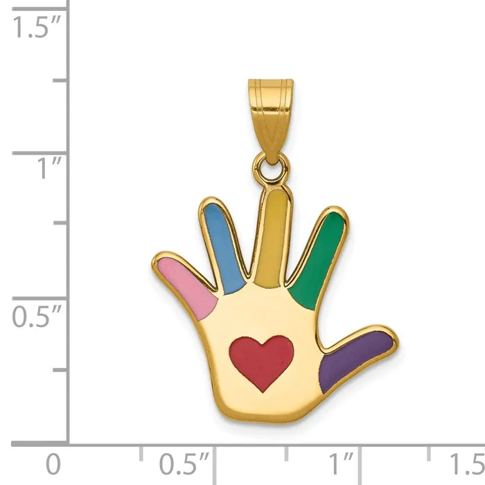 Necklaces 14k Yellow Gold Enameled Autism wHeart Handprint Pendant Goldia