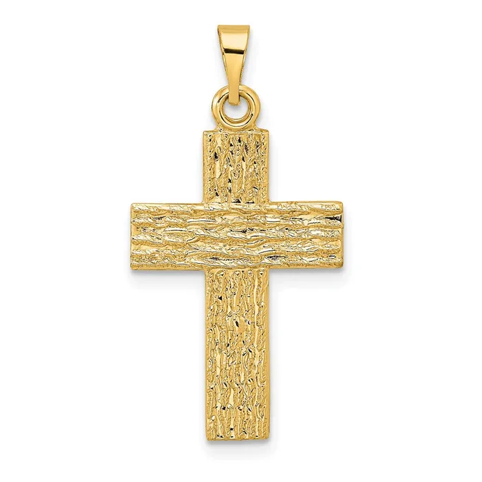 Necklaces 14k Yellow Gold Polished Wood Texture Solid Cross Pendant Goldia