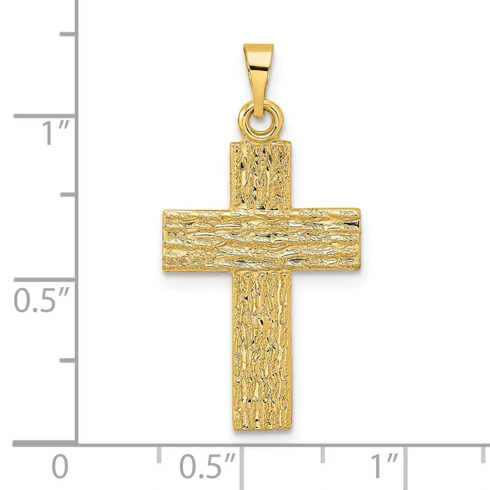 Necklaces 14k Yellow Gold Polished Wood Texture Solid Cross Pendant Goldia