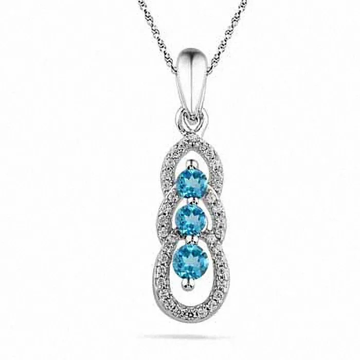 Necklaces Aquamarine and 01 CT TW Natural Diamond Triple Loop Pendant in Sterling Silver Goldia Necklaces Aquamarine and 01 CT TW Natural Diamond Triple Loop Pendant in Sterling Silver Goldia