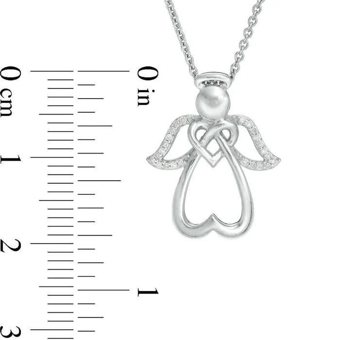 Necklaces Goldia 005 CT TW Natural Diamond Double Heart Angel Pendant in Sterling Silver Necklaces Goldia 005 CT TW Natural Diamond Double Heart Angel Pendant in Sterling Silver
