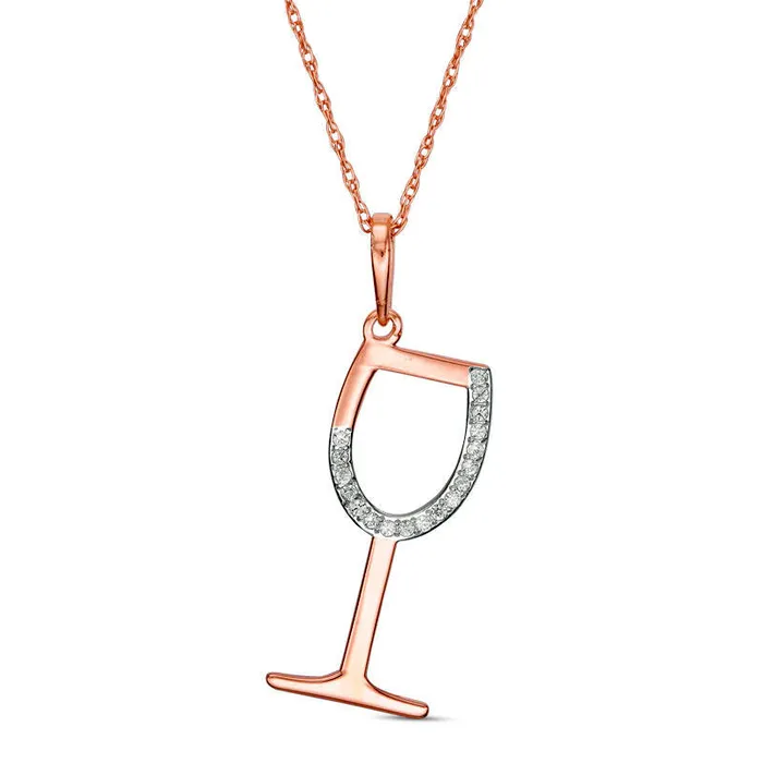 Necklaces Goldia 005 CT TW Natural Diamond LaserCut Wine Glass Pendant in 10K Rose Gold Necklaces Goldia 005 CT TW Natural Diamond LaserCut Wine Glass Pendant in 10K Rose Gold