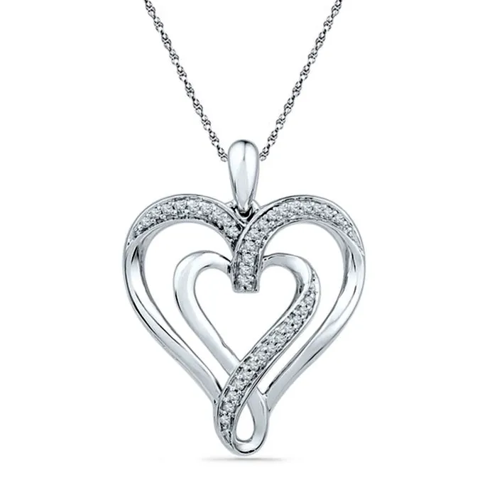 Necklaces Goldia 017 CT TW Natural Diamond Double Heart Pendant in Sterling Silver