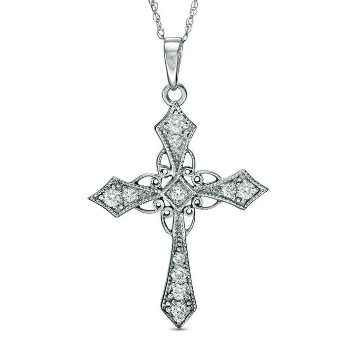 Necklaces Goldia 038 CT TW Natural Diamond Antique VintageStyle Cross Pendant in 10K White Gold Necklaces Goldia 038 CT TW Natural Diamond Antique VintageStyle Cross Pendant in 10K White Gold