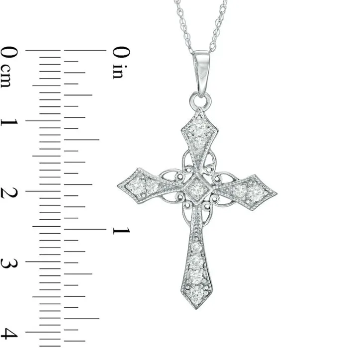 Necklaces Goldia 038 CT TW Natural Diamond Antique VintageStyle Cross Pendant in 10K White Gold Necklaces Goldia 038 CT TW Natural Diamond Antique VintageStyle Cross Pendant in 10K White Gold