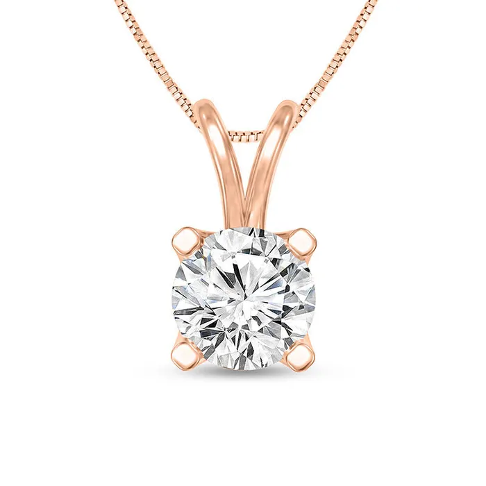 Necklaces Goldia 05 CT Certified Natural Clarity Enhanced Solitaire Pendant in 14K Rose Gold IVS2 Necklaces Goldia 05 CT Certified Natural Clarity Enhanced Solitaire Pendant in 14K Rose Gold IVS2