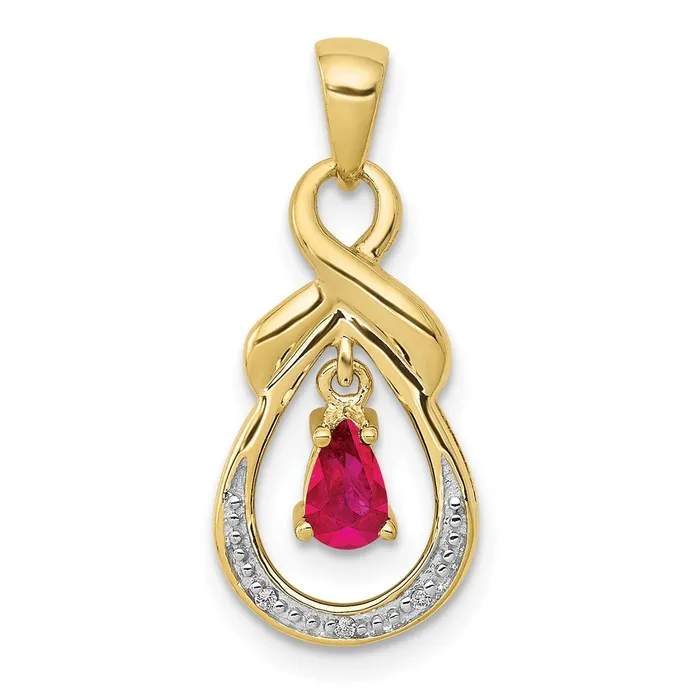 Necklaces Goldia 10K Yellow Gold Pear Ruby and Real Diamond Dangle Pendant