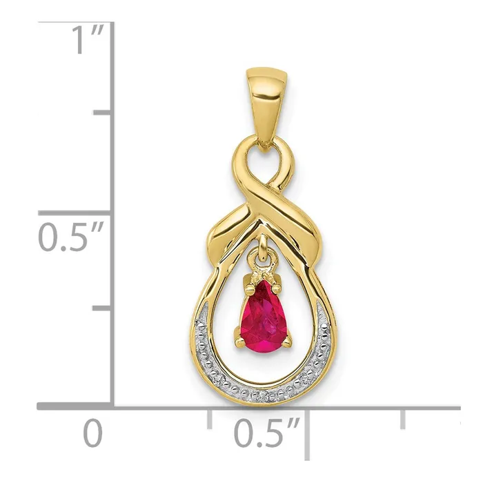 Necklaces Goldia 10K Yellow Gold Pear Ruby and Real Diamond Dangle Pendant