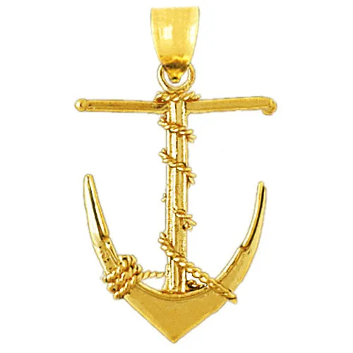 Necklaces Goldia 14K Gold 3D Ship Anchor with Sailor Rope Pendant