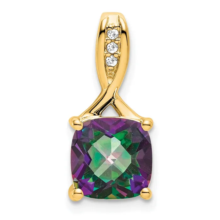 Necklaces Goldia 14K Yellow Gold Cushion Mystic Fire Topaz and Real Diamond Pendant