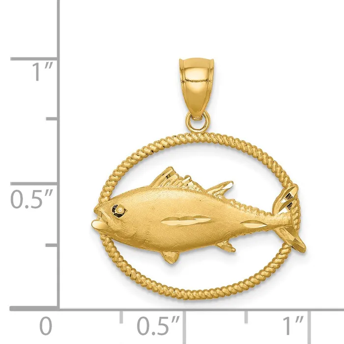 Necklaces Goldia 14k Yellow Gold Framed DC Tuna fish Pendant