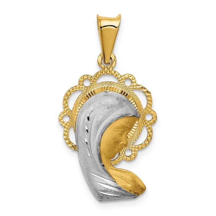 Necklaces Goldia 14k Yellow Rhodium Gold wRhodium Satin And Polished Mary Pendant Necklaces Goldia 14k Yellow Rhodium Gold wRhodium Satin And Polished Mary Pendant