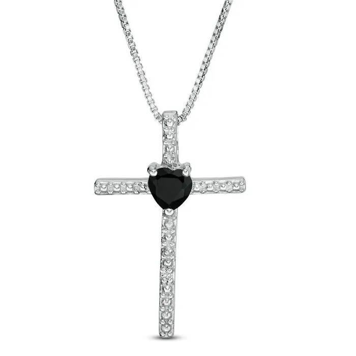 Necklaces Goldia 40mm HeartShaped Onyx and Natural Diamond Accent Cross Pendant in Sterling Silver Necklaces Goldia 40mm HeartShaped Onyx and Natural Diamond Accent Cross Pendant in Sterling Silver