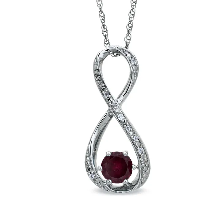Necklaces Goldia 55mm Garnet and Natural Diamond Accent Infinity Pendant in Sterling Silver Necklaces Goldia 55mm Garnet and Natural Diamond Accent Infinity Pendant in Sterling Silver