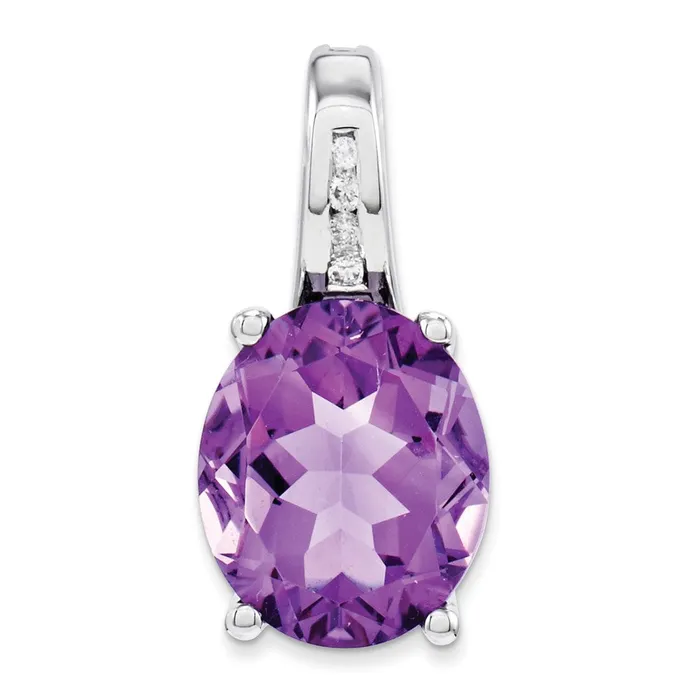 Necklaces Goldiacom 14k White Gold Diamond and Amethyst Oval Pendant