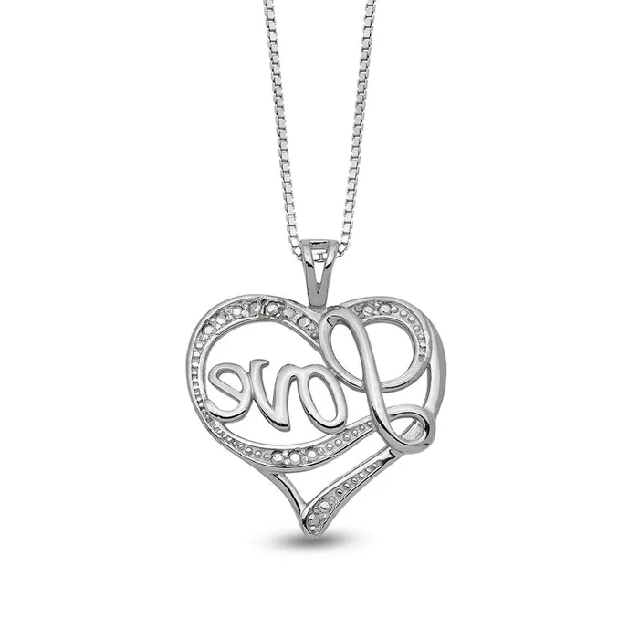 Necklaces Goldia Natural Diamond Accent Beaded Cursive Love with Ribbon Heart Pendant in Sterling Silver 16 Necklaces Goldia Natural Diamond Accent Beaded Cursive Love with Ribbon Heart Pendant in Sterling Silver 16