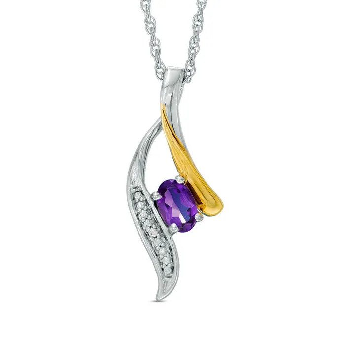 Necklaces Goldia Oval Amethyst and Natural Diamond Accent Abstract Wishbone Pendant in Sterling Silver and 10K Yellow Gold Necklaces Goldia Oval Amethyst and Natural Diamond Accent Abstract Wishbone Pendant in Sterling Silver and 10K Yellow Gold