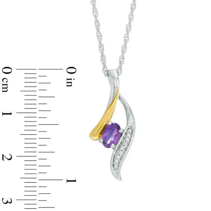 Necklaces Goldia Oval Amethyst and Natural Diamond Accent Abstract Wishbone Pendant in Sterling Silver and 10K Yellow Gold Necklaces Goldia Oval Amethyst and Natural Diamond Accent Abstract Wishbone Pendant in Sterling Silver and 10K Yellow Gold