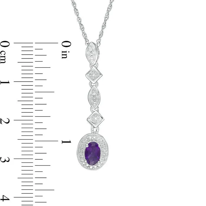 Necklaces Goldia Oval Amethyst and Natural Diamond Accent Geometric Drop Pendant in Sterling Silver Necklaces Goldia Oval Amethyst and Natural Diamond Accent Geometric Drop Pendant in Sterling Silver