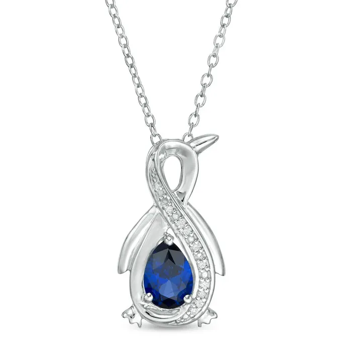 Necklaces Goldia PearShaped LabCreated Blue Sapphire and Diamond Accent Infinity Penguin Pendant in Sterling Silver Necklaces Goldia PearShaped LabCreated Blue Sapphire and Diamond Accent Infinity Penguin Pendant in Sterling Silver