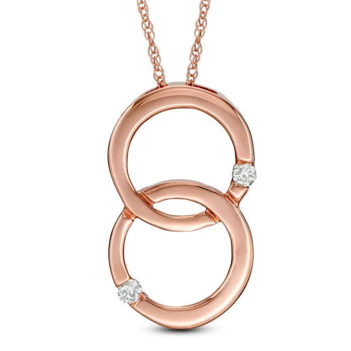 Necklaces Natural Diamond Accent Double Interlocking Circles Pendant in 10K Rose Gold Goldia Necklaces Natural Diamond Accent Double Interlocking Circles Pendant in 10K Rose Gold Goldia