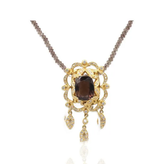 Necklaces Original Estate Jewelry 18K Yellow Gold Diamond Topaz Necklace JMS always Necklaces Original Estate Jewelry 18K Yellow Gold Diamond Topaz Necklace JMS always