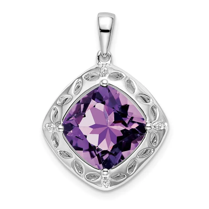 Necklaces Sterling Silver Amethyst and Real Diamond Pendant Goldia