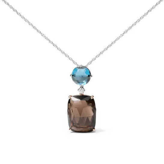 Original 18K Rose and White Gold Diamond Accent and London Blue Topaz and Cushion Cut Smoky Quartz Gemstone Dangle Drop 18 Necklace JMS always Necklaces Original 18K Rose and White Gold Diamond Accent and London Blue Topaz and Cushion Cut Smoky Quartz Gemstone Dangle Drop 18 Necklace JMS always Necklaces
