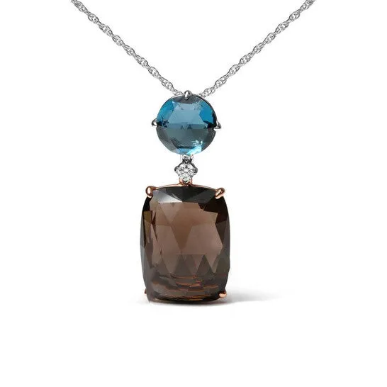 Original 18K Rose and White Gold Diamond Accent and London Blue Topaz and Cushion Cut Smoky Quartz Gemstone Dangle Drop 18 Necklace JMS always Necklaces Original 18K Rose and White Gold Diamond Accent and London Blue Topaz and Cushion Cut Smoky Quartz Gemstone Dangle Drop 18 Necklace JMS always Necklaces