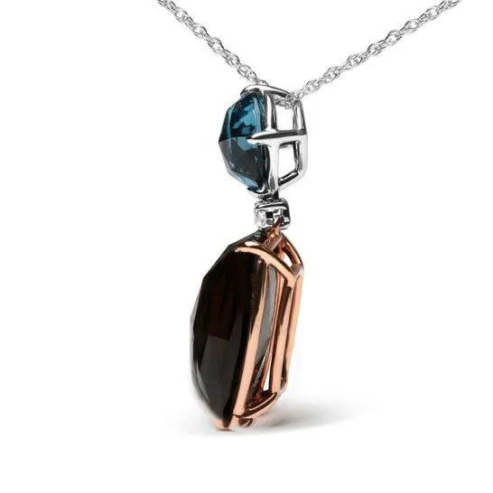 Original 18K Rose and White Gold Diamond Accent and London Blue Topaz and Cushion Cut Smoky Quartz Gemstone Dangle Drop 18 Necklace JMS always Necklaces Original 18K Rose and White Gold Diamond Accent and London Blue Topaz and Cushion Cut Smoky Quartz Gemstone Dangle Drop 18 Necklace JMS always Necklaces