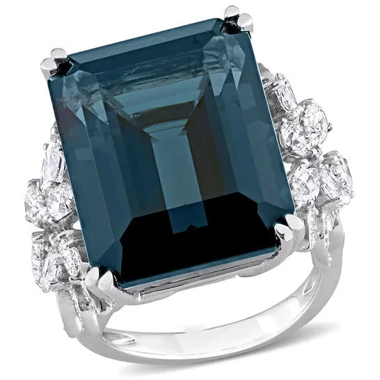 Original Amour 31 CT TGW Octagon London Blue Topaz and 1 34 CT TDW Diamond Cocktail Ring in 14k White Gold JMS always Rings Original Amour 31 CT TGW Octagon London Blue Topaz and 1 34 CT TDW Diamond Cocktail Ring in 14k White Gold JMS always Rings