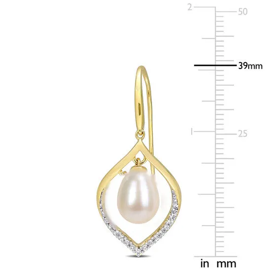 Original AMOUR 885mm Freshwater Cultured Pearl and 13 CT TGW White Topaz Open Hook Earrings In Yellow Plated Sterling Silver JMS always Earrings Original AMOUR 885mm Freshwater Cultured Pearl and 13 CT TGW White Topaz Open Hook Earrings In Yellow Plated Sterling Silver JMS always Earrings