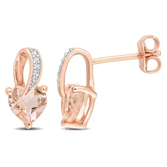 Original AMOUR Heart Shaped Morganite and Diamond Swirl Earrings In Rose Plated Sterling Silver JMS always Earrings Original AMOUR Heart Shaped Morganite and Diamond Swirl Earrings In Rose Plated Sterling Silver JMS always Earrings